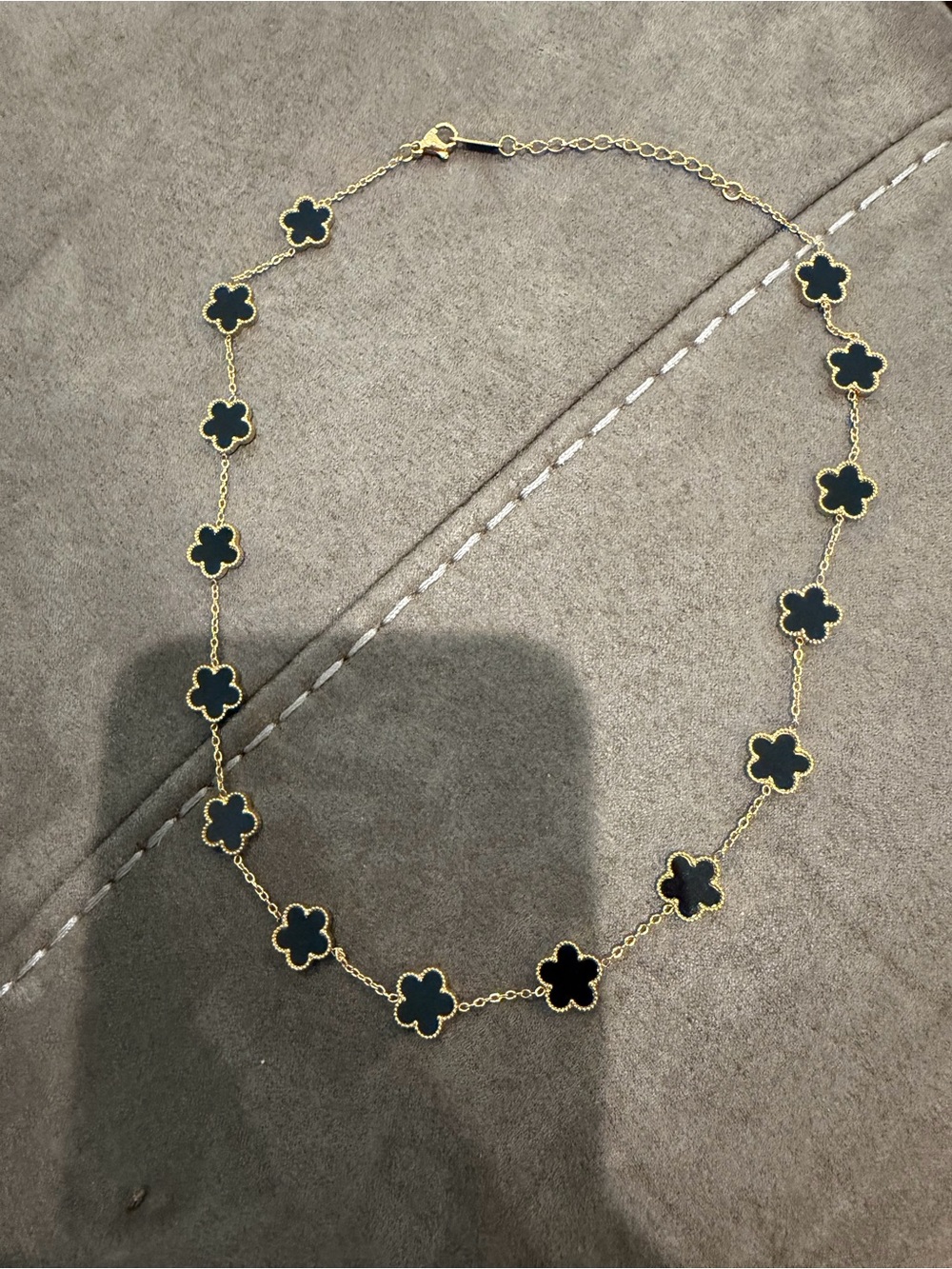 Gold-Tone Clover Station Necklace in Black - Women’s Necklace